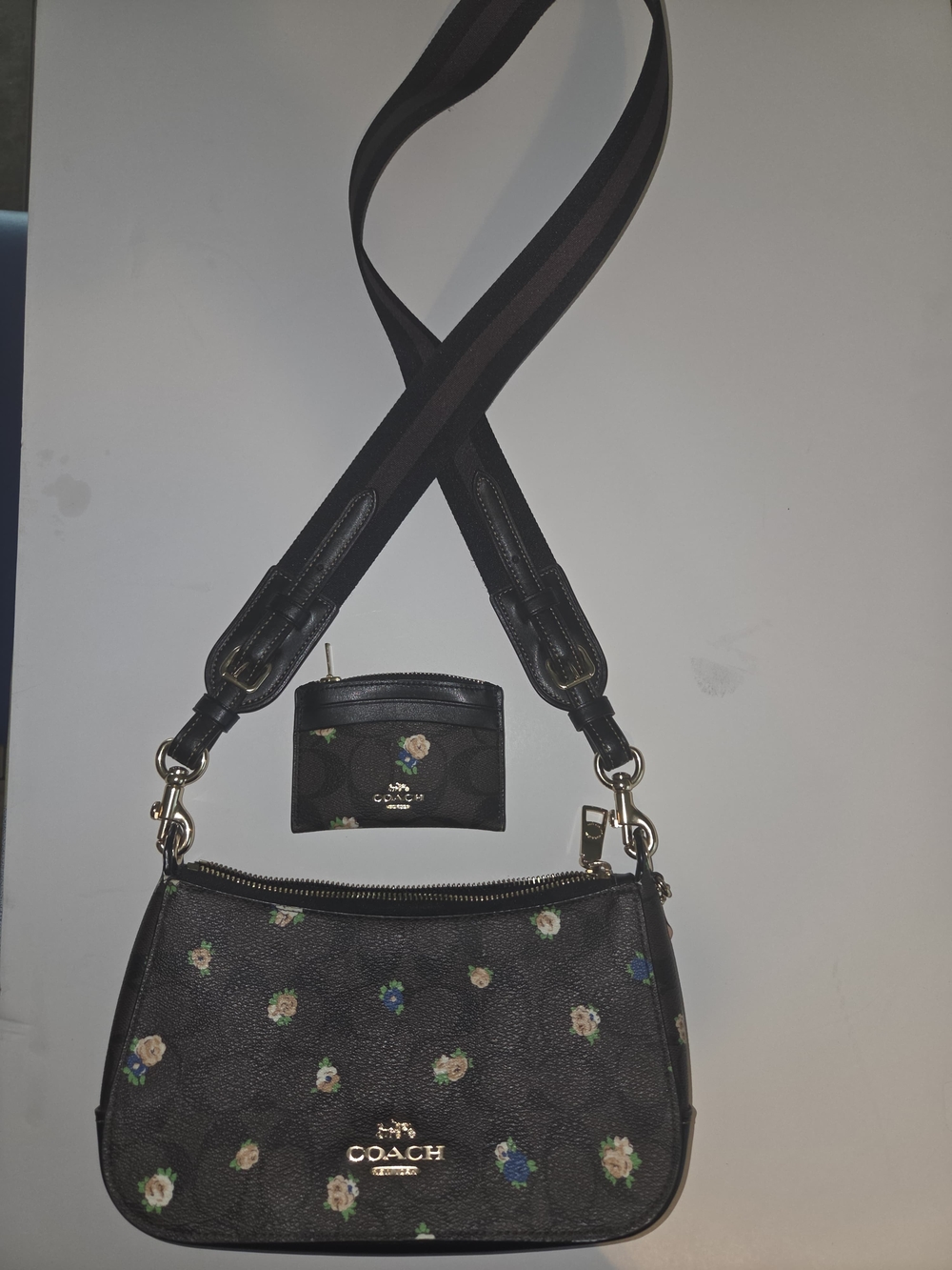 Coach Floral Print Black Crossbody Bag with Detachable Strap